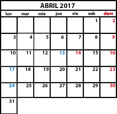 Calendario Laboral Abril 2017 Club del Asesor