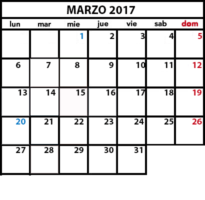 Calendario Laboral Marzo 2017 Club del Asesor